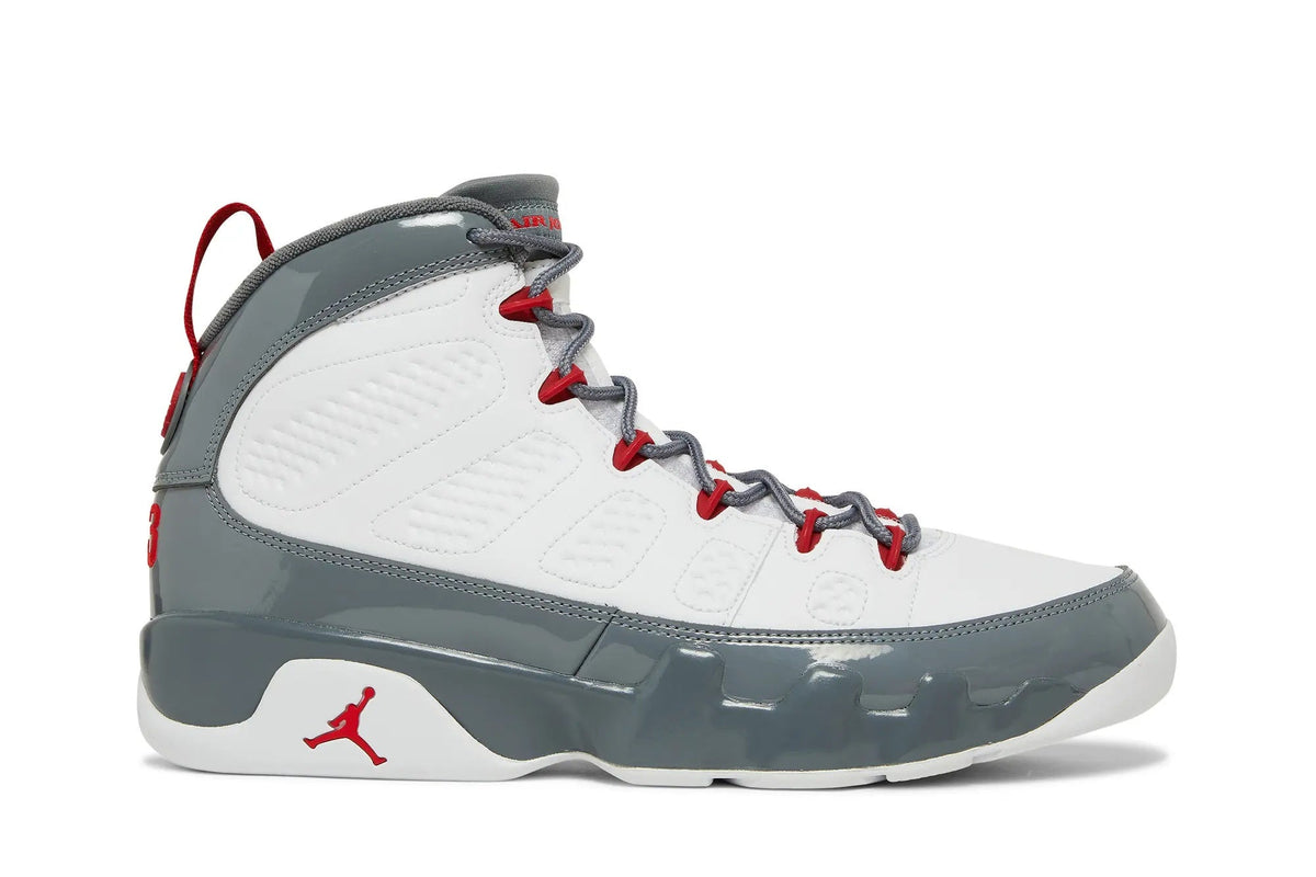 Jordan 9 Retro Fire Red - Classic White Leather Basketball Sneaker